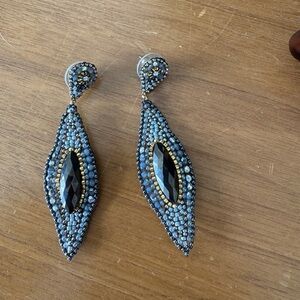 Miguel Ases dark navy/black silver gold drop earrings